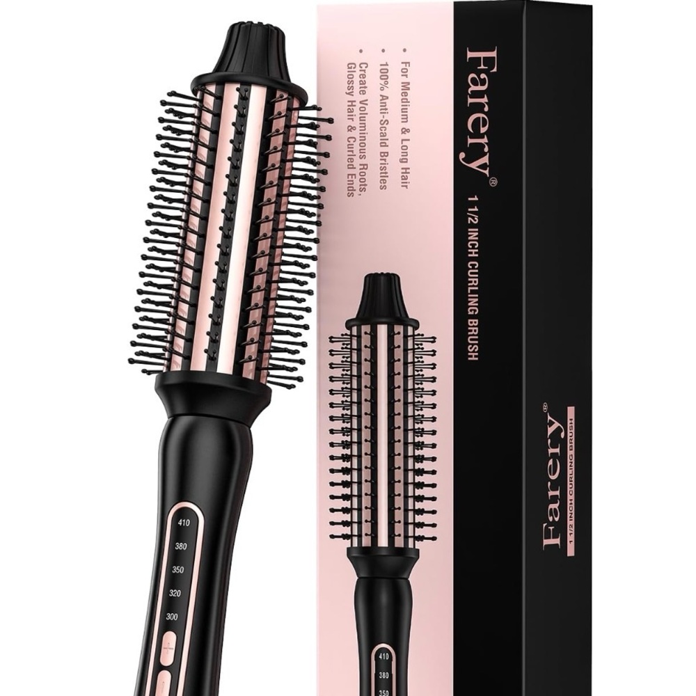1.25" Pink & Black Heated Curling Brush - Women Hair Styler